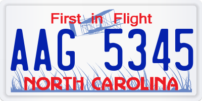 NC license plate AAG5345