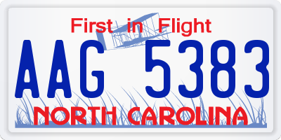 NC license plate AAG5383
