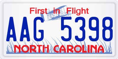 NC license plate AAG5398