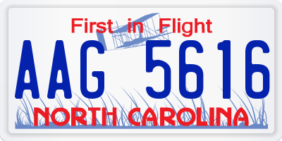 NC license plate AAG5616