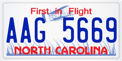 NC license plate AAG5669