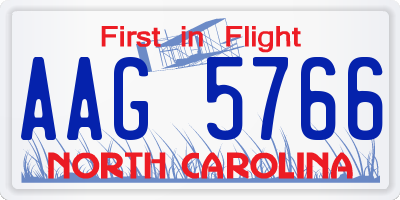 NC license plate AAG5766