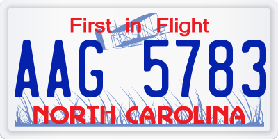 NC license plate AAG5783