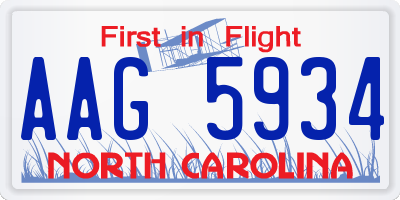 NC license plate AAG5934