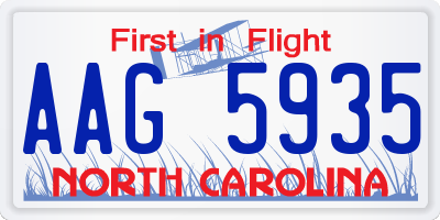 NC license plate AAG5935