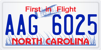 NC license plate AAG6025