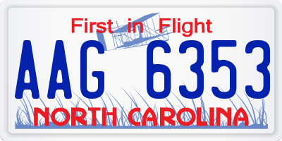 NC license plate AAG6353