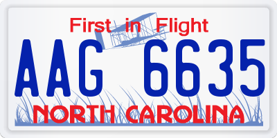 NC license plate AAG6635