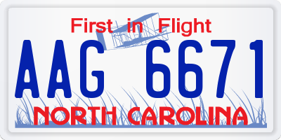 NC license plate AAG6671