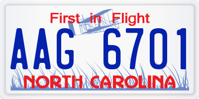NC license plate AAG6701