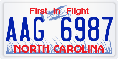 NC license plate AAG6987
