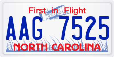 NC license plate AAG7525