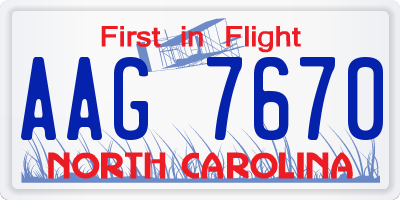 NC license plate AAG7670