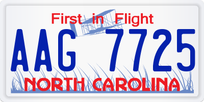 NC license plate AAG7725