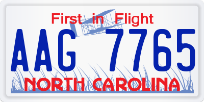 NC license plate AAG7765