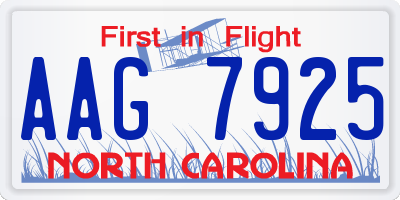 NC license plate AAG7925