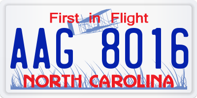 NC license plate AAG8016