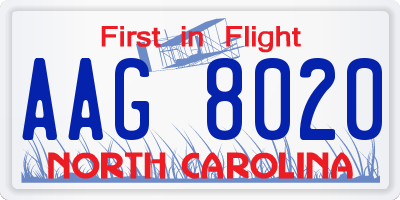 NC license plate AAG8020