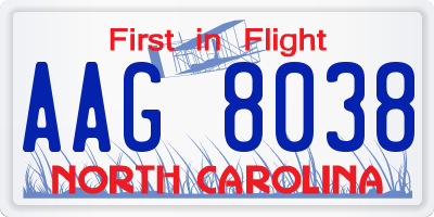 NC license plate AAG8038