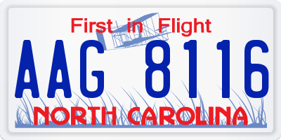NC license plate AAG8116