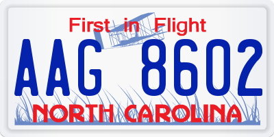 NC license plate AAG8602