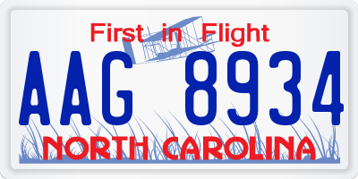 NC license plate AAG8934