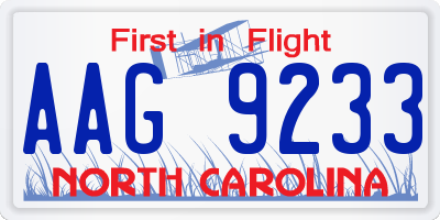 NC license plate AAG9233