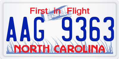 NC license plate AAG9363