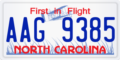 NC license plate AAG9385