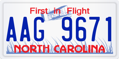 NC license plate AAG9671