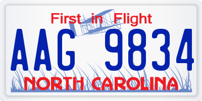 NC license plate AAG9834