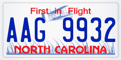 NC license plate AAG9932