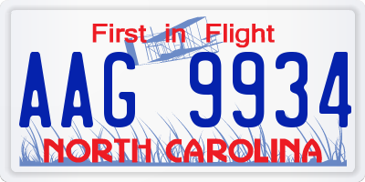 NC license plate AAG9934