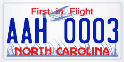 NC license plate AAH0003