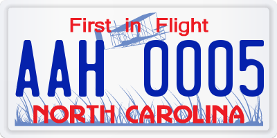 NC license plate AAH0005