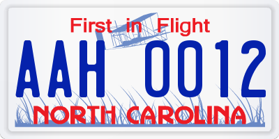 NC license plate AAH0012