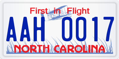 NC license plate AAH0017