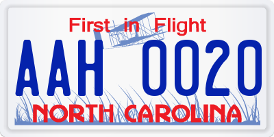 NC license plate AAH0020