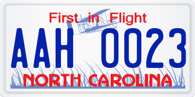 NC license plate AAH0023