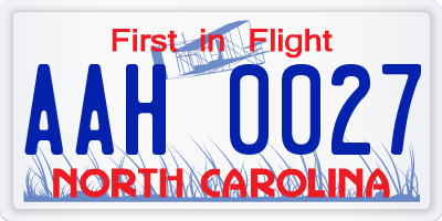 NC license plate AAH0027