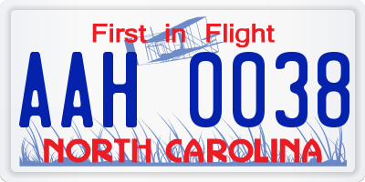 NC license plate AAH0038
