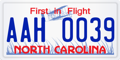 NC license plate AAH0039