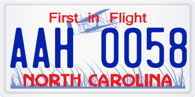 NC license plate AAH0058