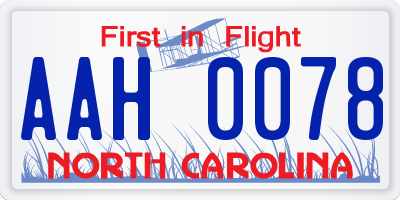 NC license plate AAH0078