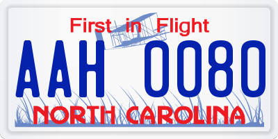 NC license plate AAH0080