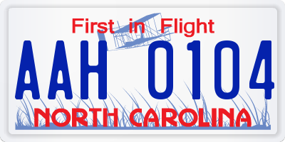 NC license plate AAH0104