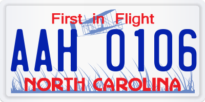 NC license plate AAH0106