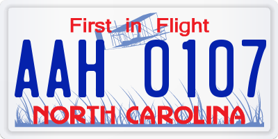 NC license plate AAH0107