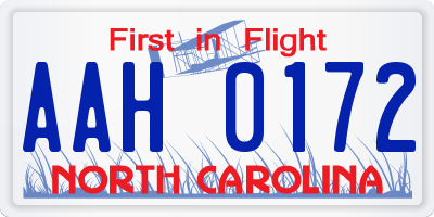 NC license plate AAH0172