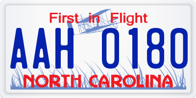 NC license plate AAH0180